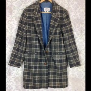 Armani Jeans Vintage Gray Plaid Striped Long Wool Coat Jacket Sz 6
